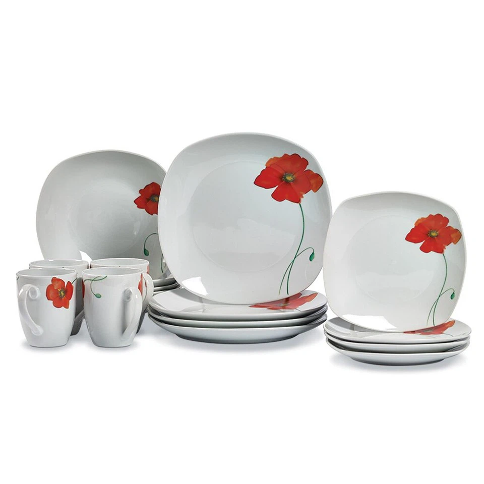 Set di stoviglie da 16 pezzi in ceramica con decalcomanie